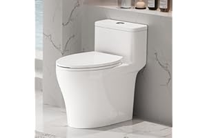 BYBARENOVA Elongated One Piece Toilet with Comfort Chair Seat ADA Height 17.33", Powerful Dual Flush 0.8/1.28 GPF Compact Toilet, MAP 1000g, Standard White Toilet Bowl, 12'' Rough-in
