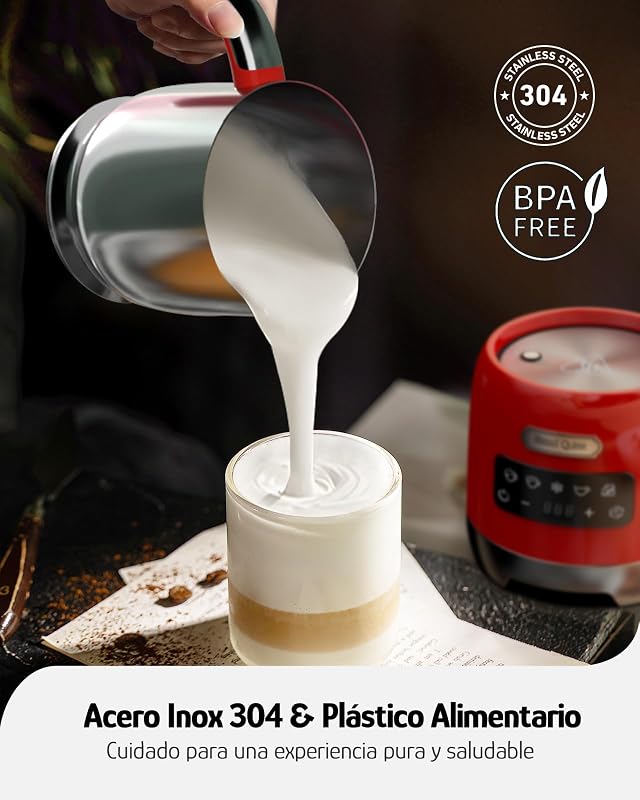 Espumador de Leche 5 en 1, Frío y Caliente, LED, 400 ml, Rubí — foto 2 de 8