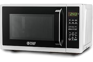 COMMERCIAL CHEF Small Microwave 0.9 Cu. Ft. Countertop With Digital Display, White, 10 Power Levels, Portable With Convenient