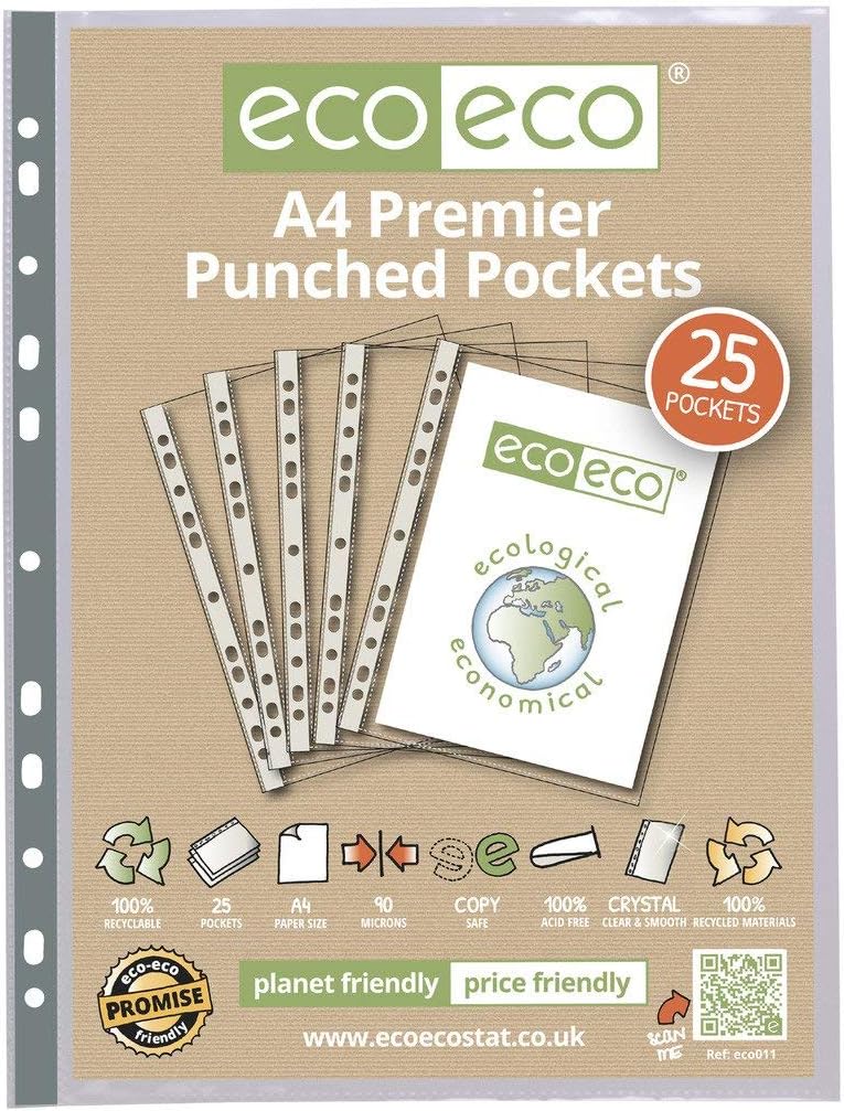 eco-eco A4 100% Recycled Bag 25 Premier Multi Punched Pockets