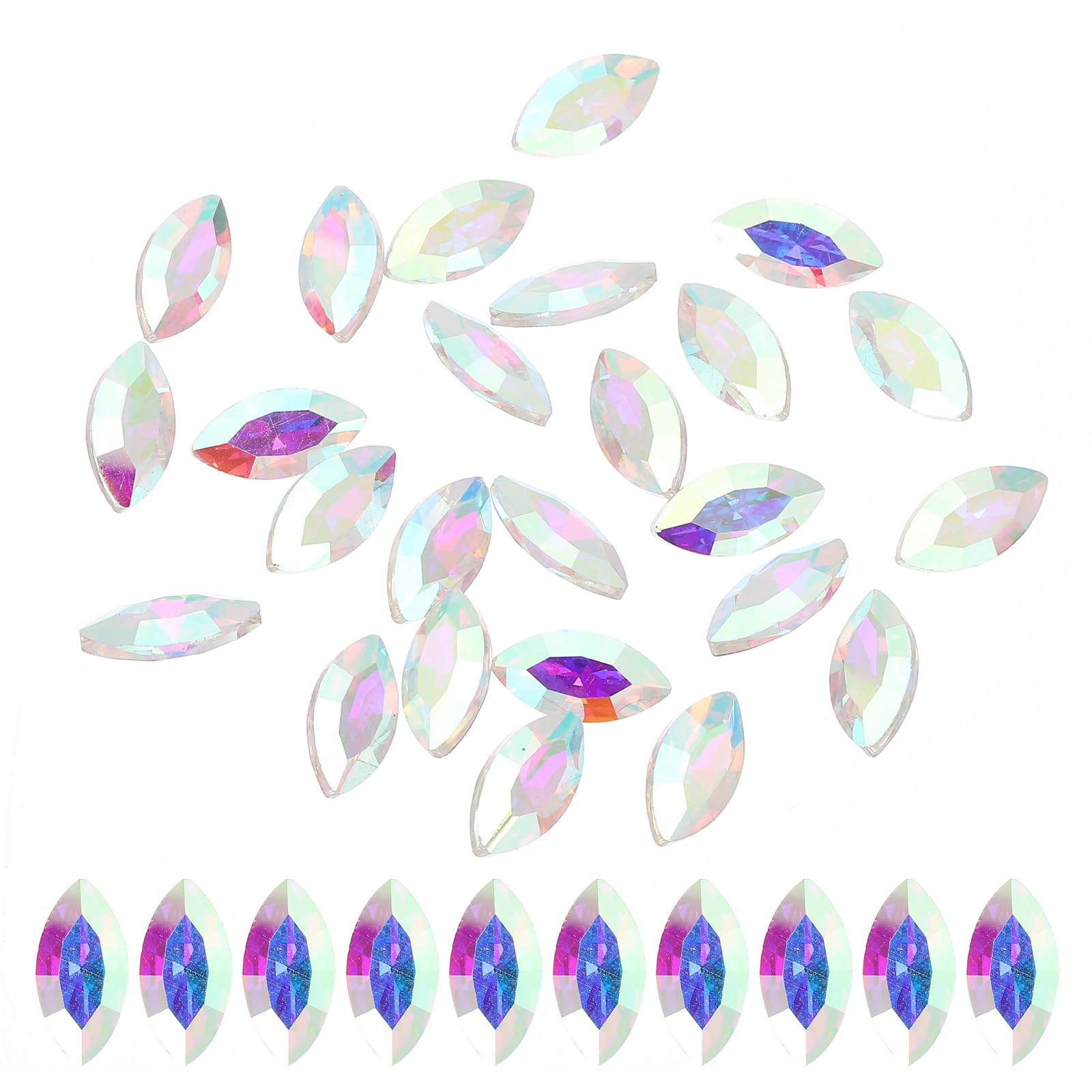 PATIKIL Marquise Gems, 25 Pcs 18x9mm Glass Rhinestones Flat Back Navette Horse Eye Crystal Gems for Jewelry Making DIY Craft, AB White