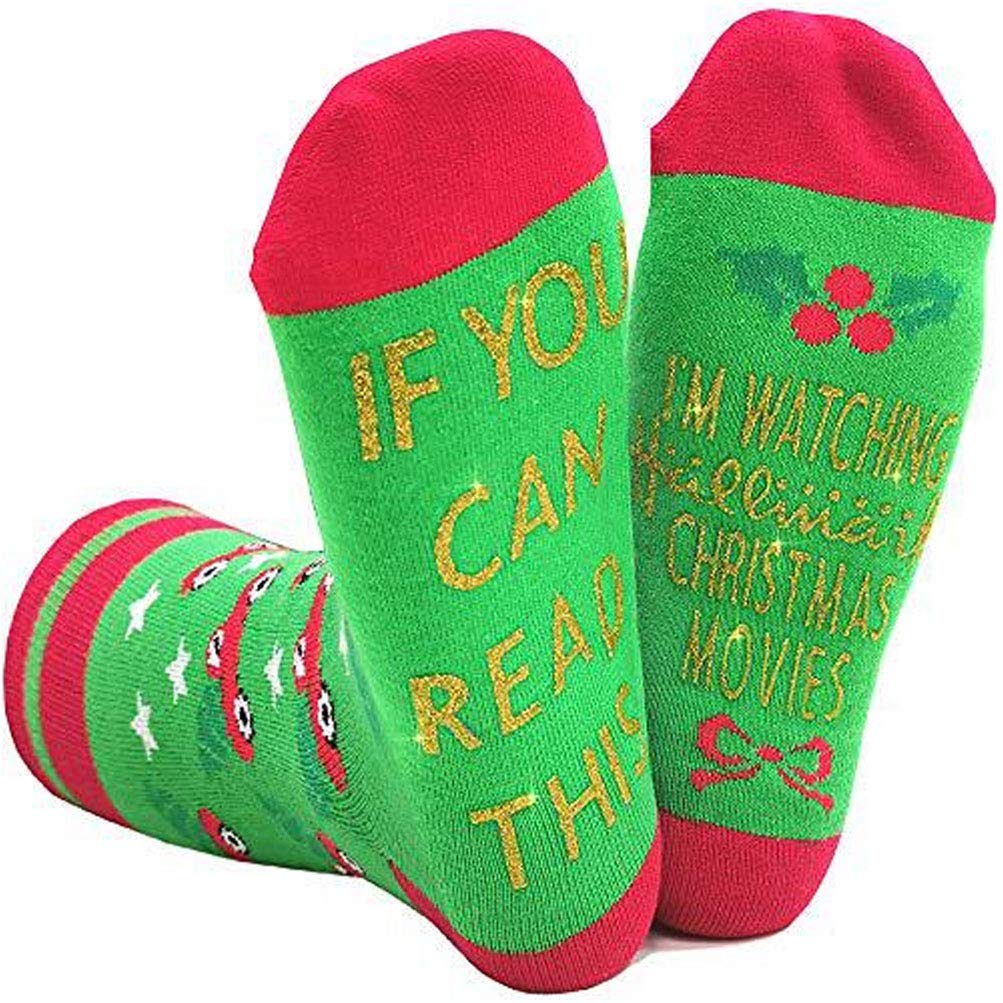 Funny Socks, If you can read this I’m Watching Christmas Movies Golden Letters Socks (Green