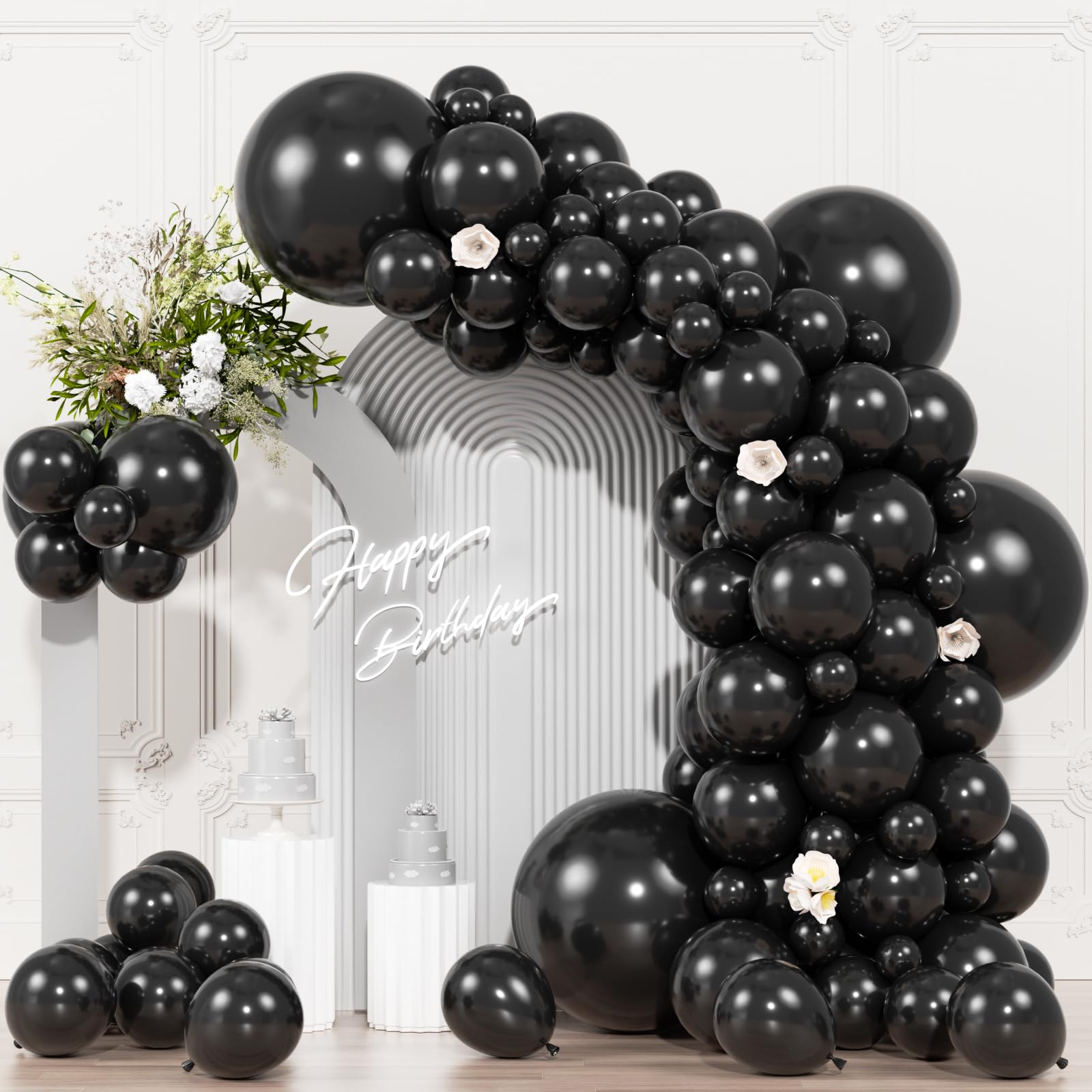 Photo 1 of 104pcs Black Balloons - 18/12/10/5 Inch Different size Black Latex Balloons Garland Arch for Birthday Wedding New Year's Eve Halloween Party Decoration