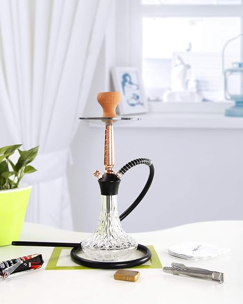 REANICE 17.5″ HOOKAH SET WITH 1 HOSE GLASS HOOKAH KIT WITH SHISHA ACCESSORIES (CLEAR) …