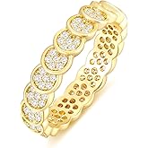 SHINYSO 14K Gold Plated Wedding Bands for Women Cubic Zirconia Round Eternity Engagement Promise Rings for Her Size 4-10