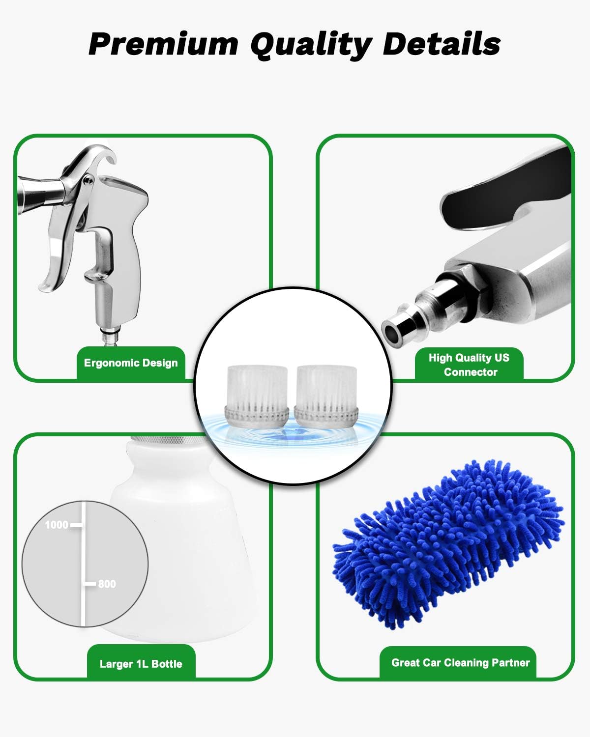 Carfka High Pressure Car Cleaning Gun, Upgraded Professional Car Interior Cleaner Detailing Wash Gun with 1L Bottle, Wash Spray Bottle Nozzle with Metal Spinner (US Edition): Automotive