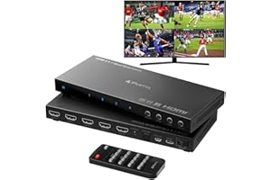 4K HDMI Multiviewer Switch 4x1 with PIP, PORTTA Quad Multi Viewer Seamless Switcher 4 in 1 Out with Toslink, 3.5mm Audio Output Support 4K 30Hz, 6 Viewing Modes, Downscaler, Compatible with PS4 Xbox