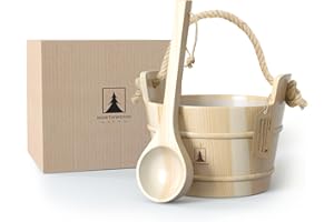 Northwood Sauna - Sauna Bucket and Ladle Set - Handmade from Finnish Pine Wood - Natural Rope Handle - 1 Gallon (4 Liters) Water Capacity