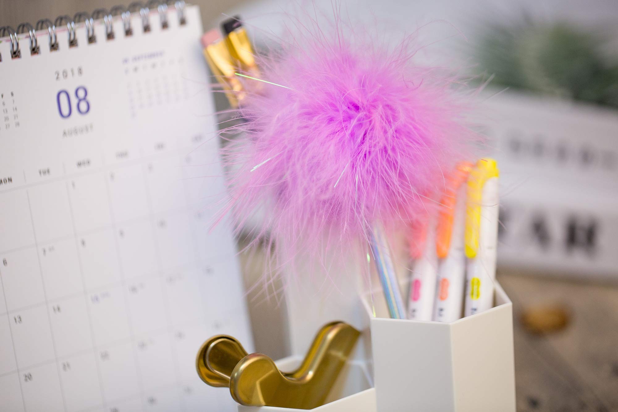 Lazyaunti Cute Fluffy Pencils for Kids Fancy Fun Pencil Toppers Plush Ball Classroom Gift Personalized School Supplies for Girls (Purple Heart)