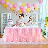 Shillance 6ft Pink Tulle Table Skirt for Rectangle