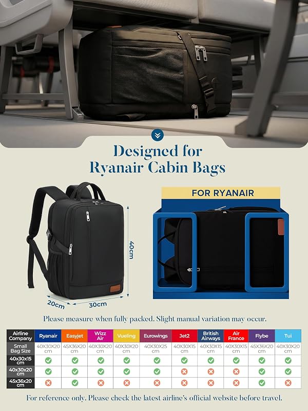 Sac a Dos Voyage Cabine Avion Bagage Valise Cabine 40x30x20 pour Ryanair