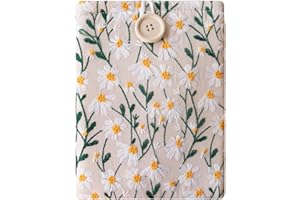 BIRDIEQPLUSTWO Embroidered Fabric Sleeve for Kindle Paperwhite, Kindle Basic, Kobo Clara 2E, Boox Palma, Nook Glowlight – Protective Cloth Cover for Tablets & E-Readers Handcrafted - White & Beige Daisy