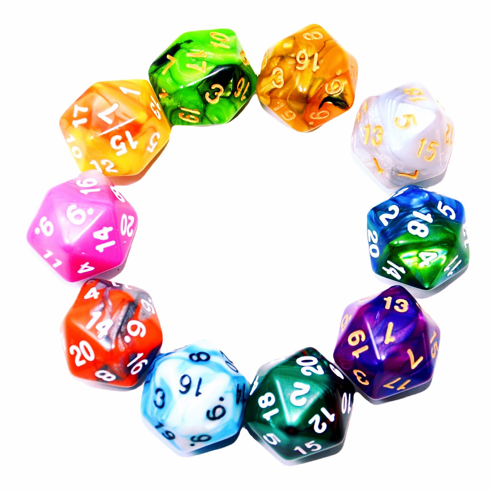 SmartDealsPro 10-Pack 20 Sided Dice D20 Polyhedral Dice for DND RPG MTG Table Game (Color 2)