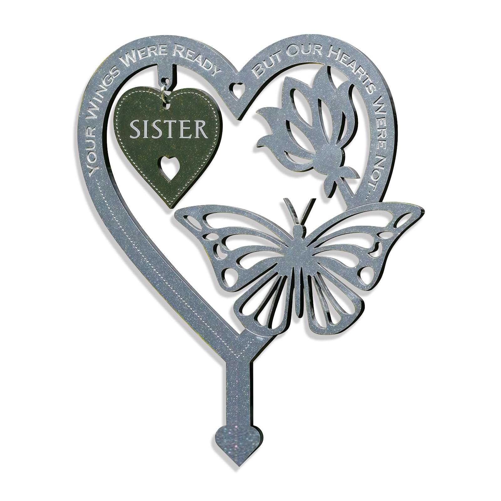 Garden Memorial Plaque for Sister Grave Memoerial Present Inserted Garden Stakes Yard Sign Weatherproof Heart Shaped With Butterfly Flower Grave Ornament Memorial Plaques Garden Signs