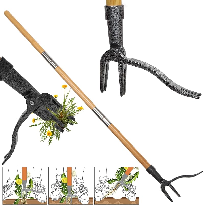 Stanew Long Handle Weed Puller Tool, 4 Claw Telescopic Weeder