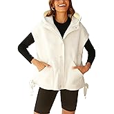 TAQCUX Womens Hooded Fleece Vest Oversized Sleeveless Sherpa Jacket Warm Button Down Gilet Outerwear with Pockets