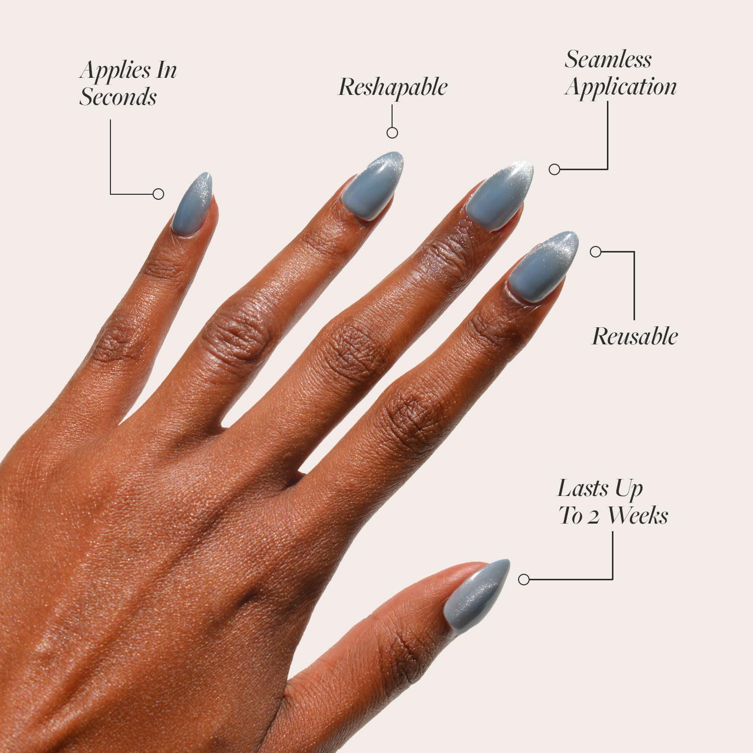 Glamnetic Press On Nails - Baby Blues | Short Almond, Pastel Blue Nails with a Mesmerizing Metallic Finish | 15 Sizes - 30 Nail Kit with Glue - Image 3
