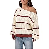 SOLY HUX Women's Striped Sweater Off The Shoulder Long Sleeve Pullover Casual Jumper Tops