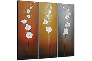 Wieco Art Extra Large Modern Contemporary Flowers Artwork 3 Panels Decorative 100% Hand Painted Gallery Wrapped Abstract Floral Oil Paintings on Canvas Wall Art Ready to Hang for Home Decor