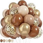 HILAVO Brown and Gold Balloons 12 Inch Double Stuffed Dark Coffee Tan Cream Beige Sand Nude Neutral Latex Balloon Confetti Balloons for Boho Birthday Rodeo Thanksgiving Baby Bridal Shower Party Decor