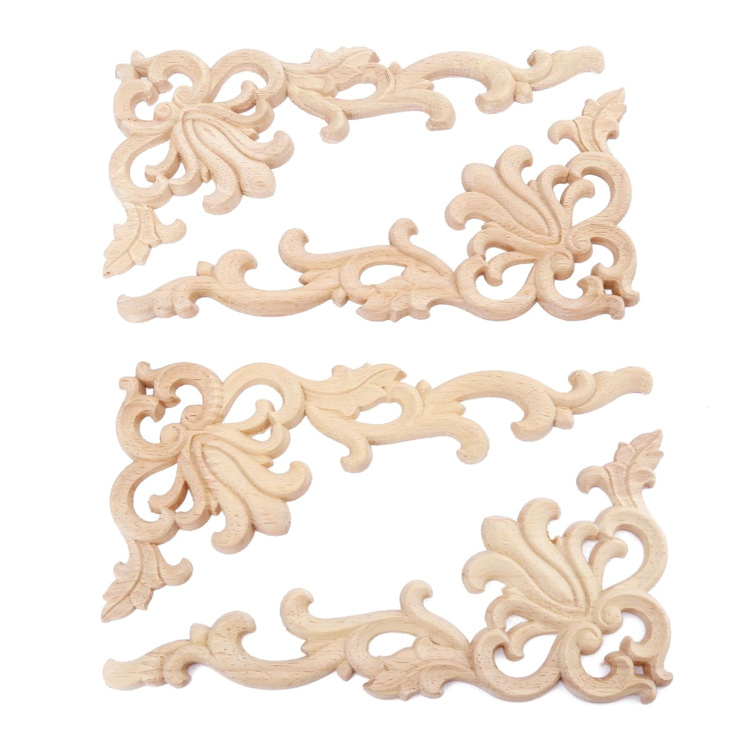 MUXSAM 4pcs 20x10cm(Left) European Style Wood Carved Corner Onlay Applique Door Decoration Unpainted