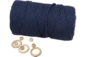 ARTKKAKU Macrame Cord 3mm 109 Yards Navy Blue, Colored Natural Cotton Macrame Cords 4 Strands Twisted for Macrame Wall Hanging, DIY Craft Knitting, Plant Hangers,Christmas and Wedding Decor