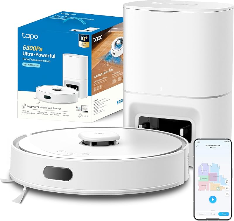 RV30 Max Plus Saugroboter mit Wischfunktion und automatischer Absaugstation, 5300Pa Ultra Starke Saugkraft, LiDAR+IMU Dual-Navigation, Alexa & Google Assistant Sprachsteuerung, Weiß