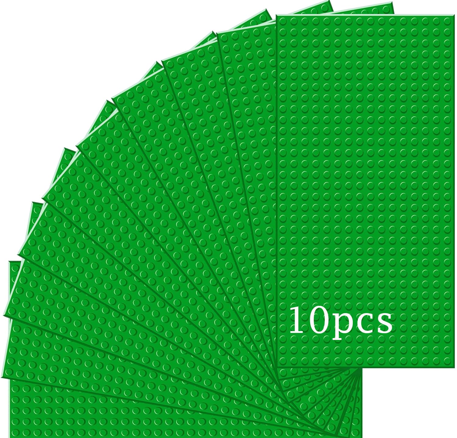 Guihumz 10 Plate Set, Building Plates Compatible with Most Brands, Classic Building Blocks Base Plates, 25.5 x 12.5 cm with 16 x 32 Nubs, Multicoloured (Green, 25.5 x 12.5 cm)