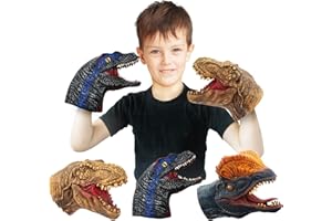 Yolococa Dinosaur Hand Puppets Realistic Latex Soft Animal Head Toys Set, Hand Puppet Toys Gift for Kids, Party Show Imaginative Play (Tyrannosaurus & Dilophosaurus & Velociraptors)