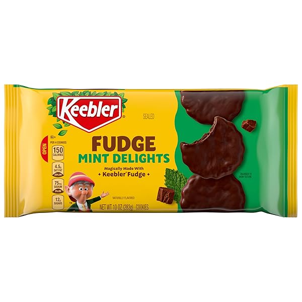 KEEBLER FUDGE MINT DELIGHTS, MINT COOKIES DUNKED IN KEEBLER FUDGE, 10 OZ