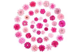 Hoteam 50 Pcs Valentine's Day Dog Flower Collar Dog Collar Bows Pet Bow Charms Set for Valentine Party Dogs Puppy Cat Pet Grooming Accessories(Pink, Rose Red)