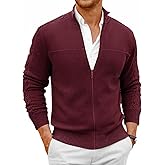 Runcati Mens Full Zip Cardigan Sweater Casual Mock Neck Cable Knitted Winter Chunky Sweaters