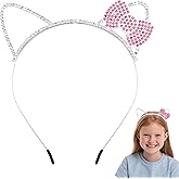 Chanaco Kitty Ears Headbands Cat Party Favors Birthday Decorations Metal Rhinestones Silver Glitter Gabby Hair Accessories Pink Bow Cat Headpieces Cute Gifts