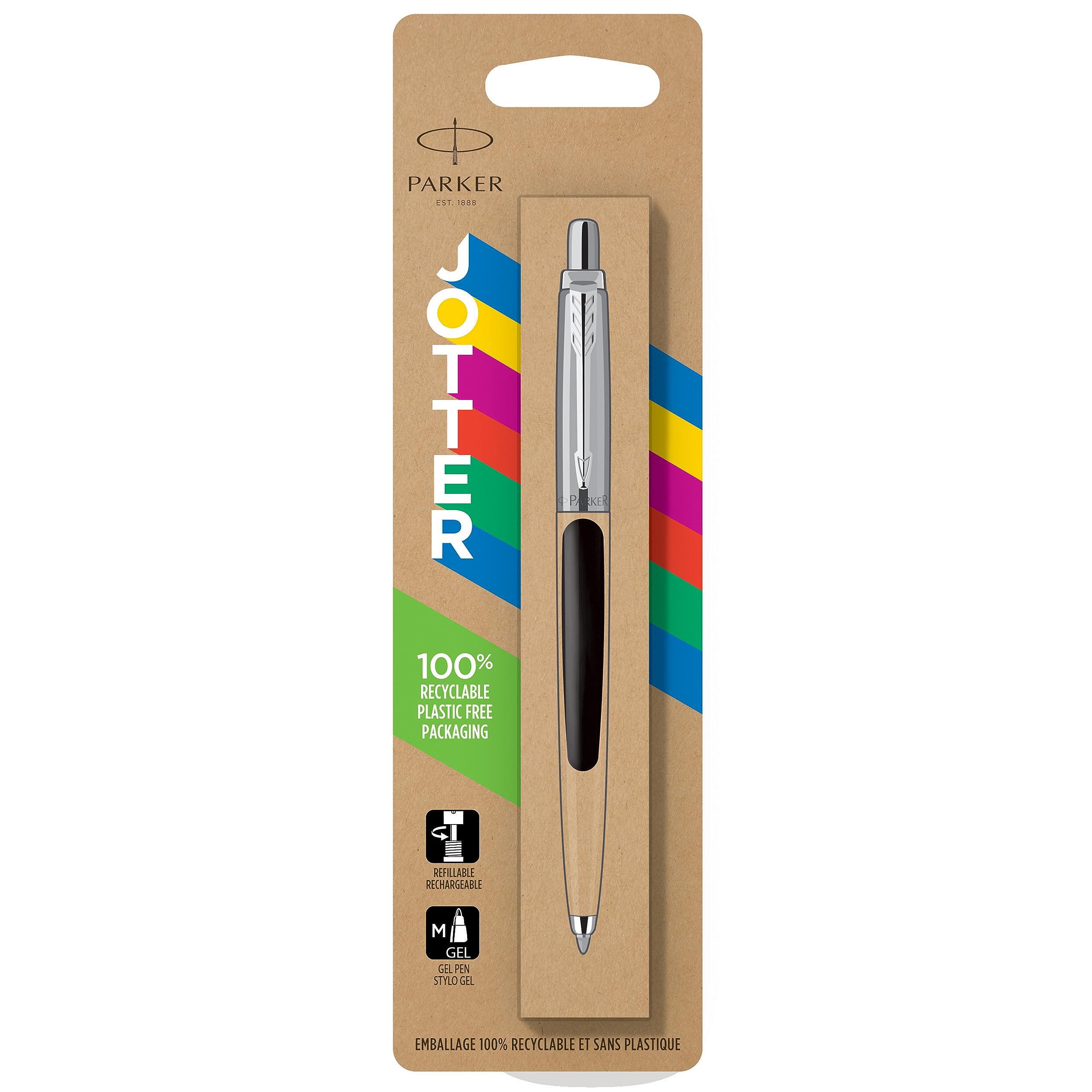 PARKER Jotter Originals Gel Pen | '90s Retro Black Finish | Medium Point (0.7 mm) | Black Ink | 1 Count