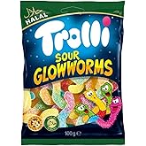 Trolli Sour Glowworms Halal I Fruit flavored Gummy Worms with Sour Coating I 100g 3.5 ounce