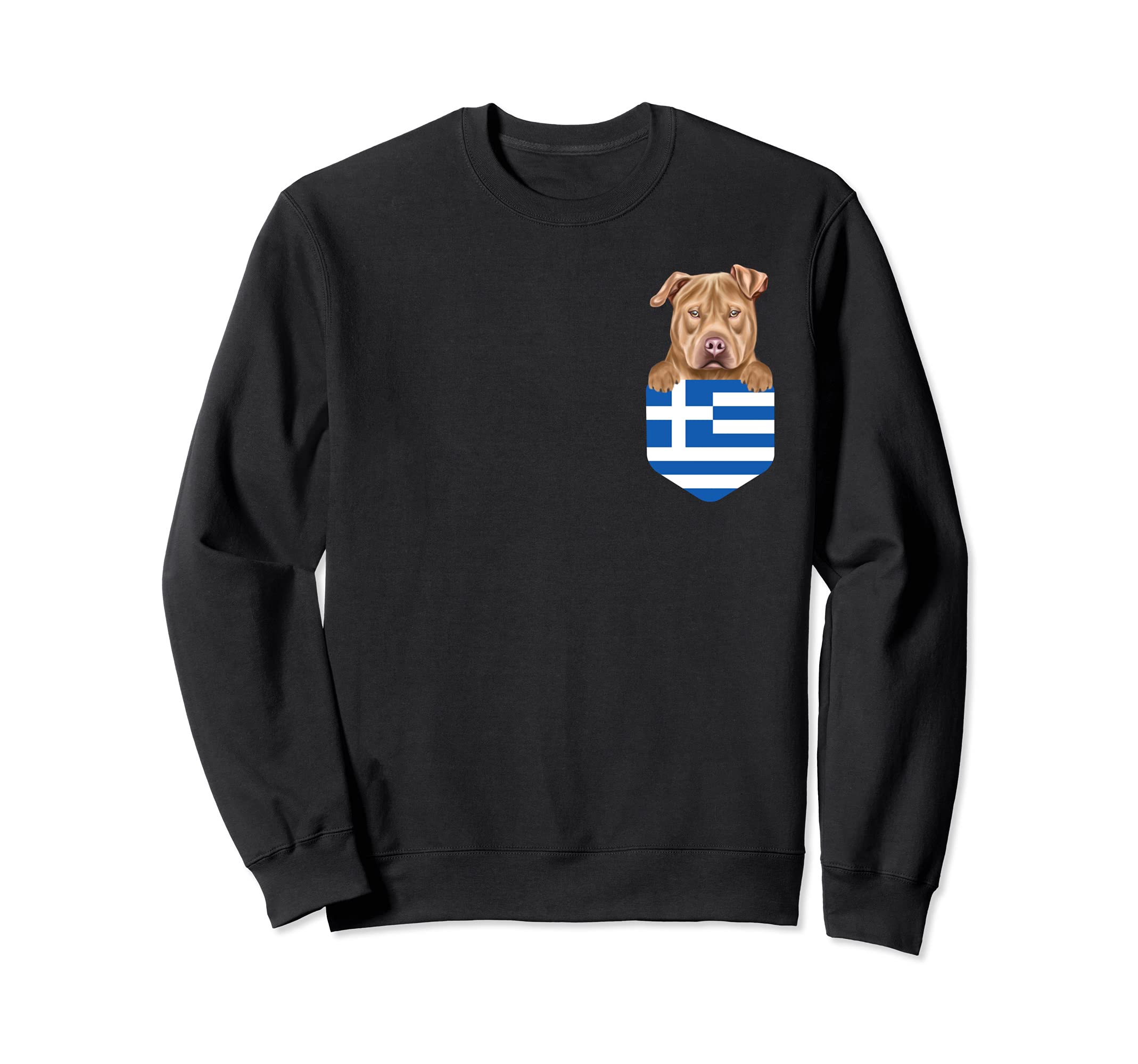 Greece Flag Usa Staffordshire Terrier Dog In Pocket Sweatshirt