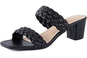 N.N.G Women Heels Sandals Braided Block Nude Summer Chunky Square Leather Woven Comfort Strappy Dress Casual Pumps Mules
