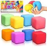 Slow Rising Stress Cube 8 Pack: Stretchy Fidget Toys for Anxiety Relief, Hand Therapy Strong, Pull Stretch Squishy Toys for S