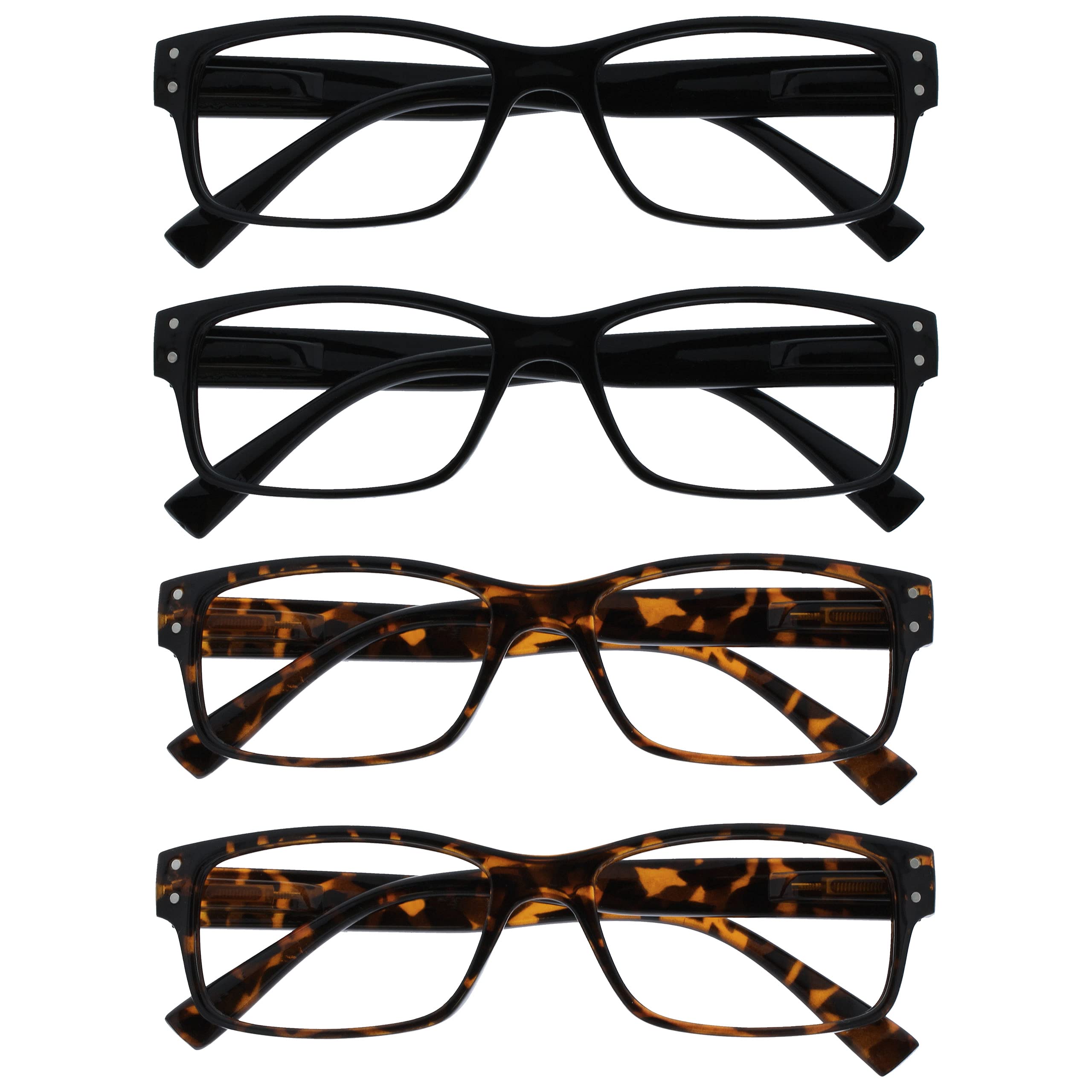 OPULIZE The Reading Glasses Company 4 Pack Mens Black Brown Tortoiseshell Large Designer Style Readers Spring Hinges RRRR11-1122 +1.00