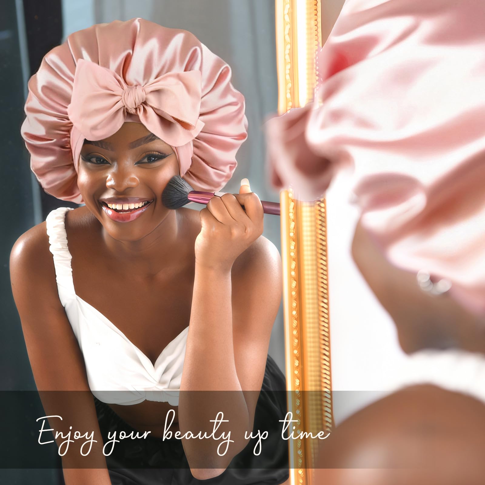 YANIBEST Silk Bonnet for Sleeping Women Adjustable Double Layer Satin Bonnet Reduce Friction Prevent Frizz Natural Curly Hair
