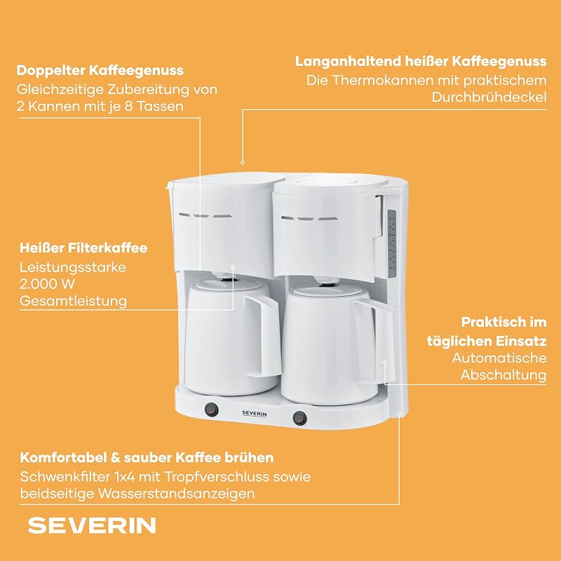 Filter-Kaffeemaschine, 2 Thermokannen, bis zu 16 Tassen, 2L, weiß