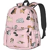 Jbofyee Cute Dogs Animals Pink Laptop Backpack For Men Women, Lightweight Daypack Bookbag For Daily Commutes Business Travel Hiking