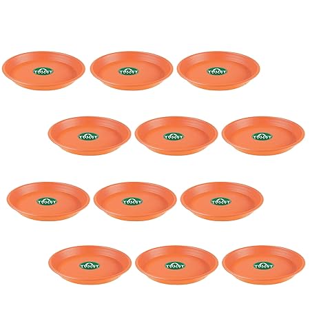 TrustBasket UV Treated Round Bottom Tray/Plate/Saucer Suitable for 10 inch Round Plastic Pot (Terracotta Colour) - Set of 12