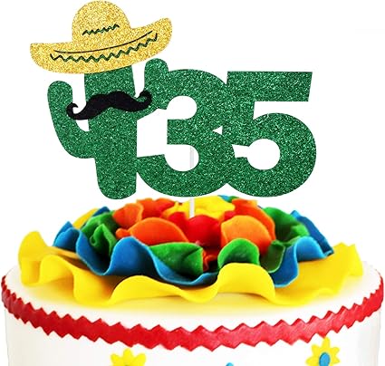 Amazon Com Fiesta 35th Birthday Cake Topper Green Glitter Mexican Summer Fiesta Cake Supplies Fabulous Slaying 35 Man Woman Thirty Five Years Old Birthday Party Decoration Health Personal Care
