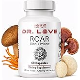 Nature’s NutriWave Dr. Love Roar Lion’s Mane Mushroom Supplement – Plant-Based Formula with Cordyceps, Reishi & Shiitake – Vegan, Gluten-Free, GMP Certified, Made in USA – 60 Capsules, 1 Month Supply