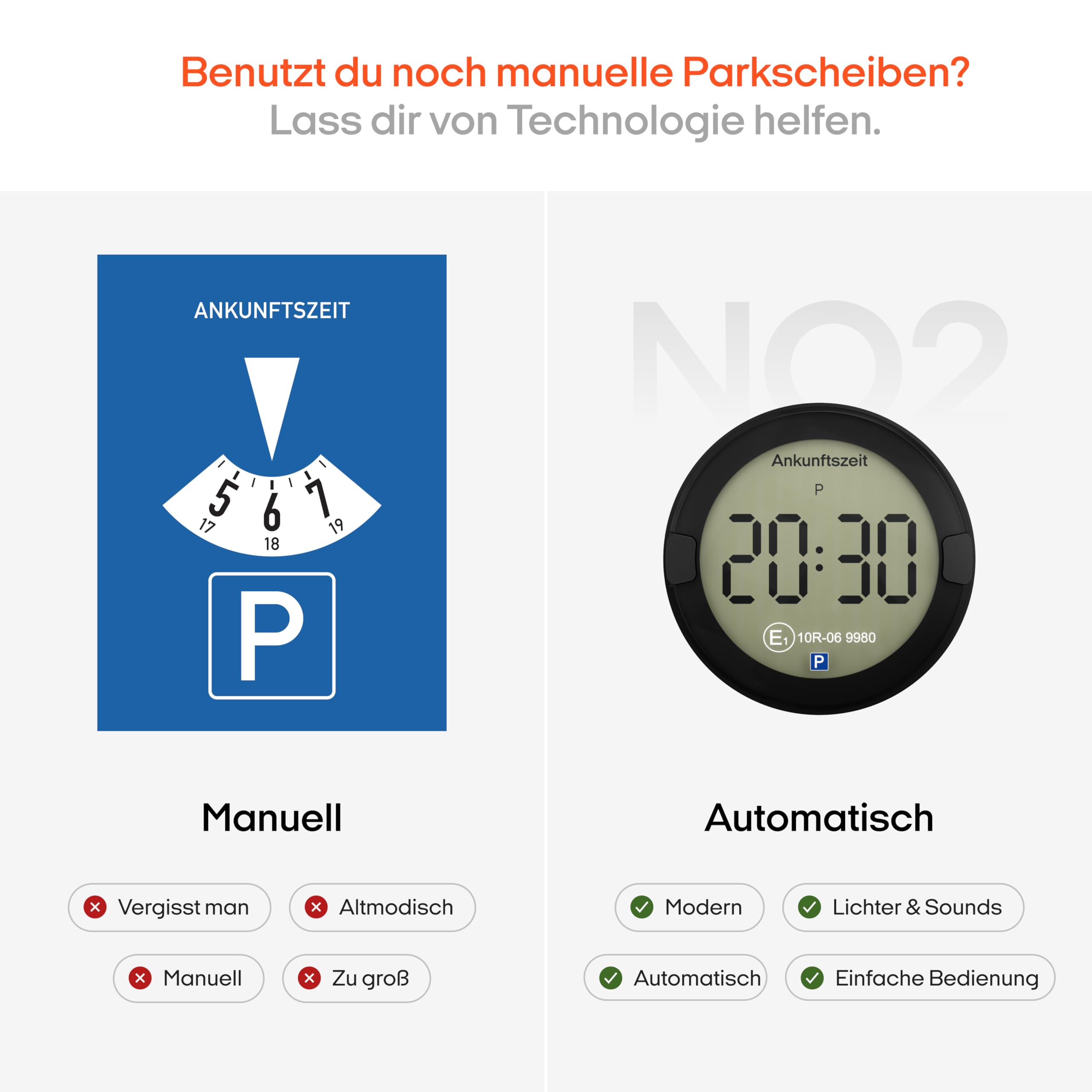 OOONO P-DISC NO2 - Elektronische Parkscheibe mit Zulassung fürs Auto - Automatische Digitale Parkscheibe Elektrisch mit Zulassung vom KBA nach StVO - Elektrische Parkuhr Auto zugelassen 5