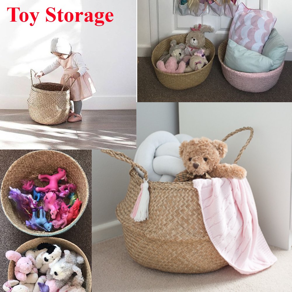 VNSea Natural Seagrass Belly Basket for Storage, Laundry, Picnic, Plant Pot Cover, and Woven Beach Bag (Medium)