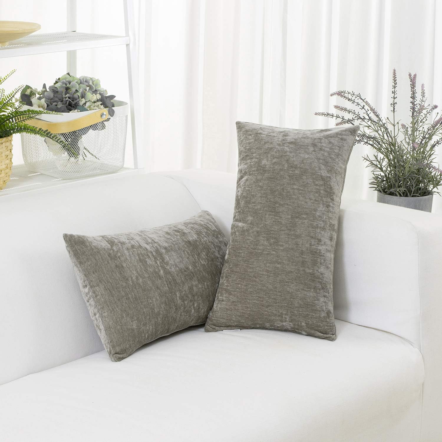 HWY 50 Grey Decorative Lumbar Throw Pillows Covers Set, for Couch Sofa Living Room Bedroom 12 x 20 inch, Soft Comfortable Cashmere, Solid Rectangle Throw Pillow Case Cushion Cover, Pack of 2: Home & Kitchen