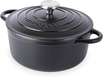 Nuovva Enamelled Cast Iron Dutch Oven Pot 3.1 Quart with Lid 22cm Black