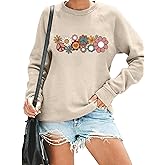 RMTXCD Flower Sweatshirt for Women Hippie 70s Pullover Vintage Minimalistic Floral Graphic Casual Long Sleeve Tops